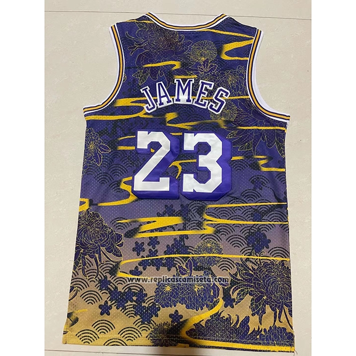 Camiseta Los Angeles Lakers Lebron James #23 Mitchell & Ness Lunar New Year Violeta